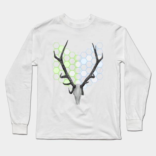 Stag Antlers Hexagon Pattern Long Sleeve T-Shirt by mailboxdisco